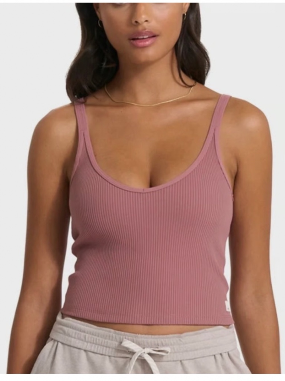 VUORI Rib Crop Tank Top Womens Marsala Pink Knit Stretch Crossback Workout Sz M